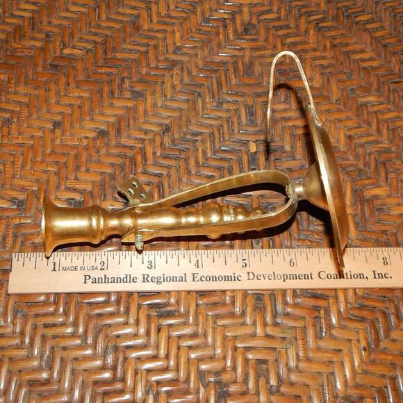 Rare VNTG Pair o Brass Table o Wall Candle Holders - Picture 8 of 8